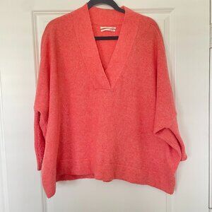 Anthropologie V-Neck Oversized Pullover Sweater – Women’s Small (Coral)